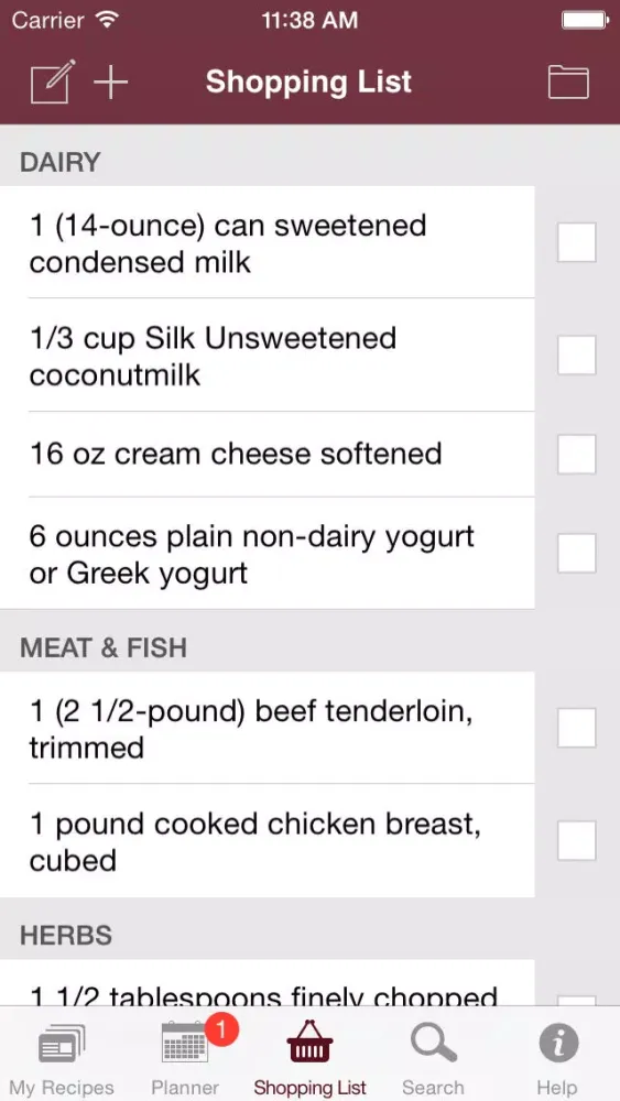 What's for Dinner? Recipe Cookbook and Shopping List Screenshots