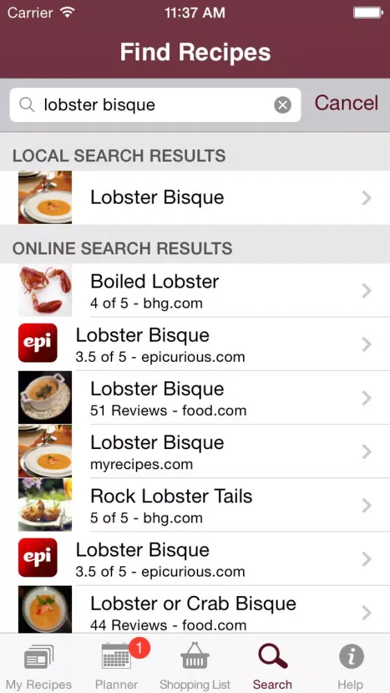 What's for Dinner? Recipe Cookbook and Shopping List Screenshots