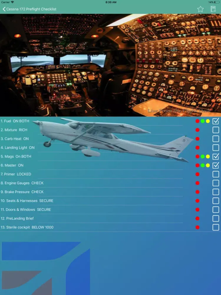 Zrzuty ekranu Cessna 172 Preflight Checklist iPad 