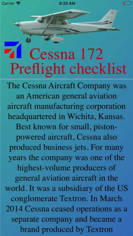 Zrzuty ekranu Cessna 172 Preflight Checklist