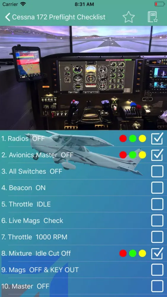 Zrzuty ekranu Cessna 172 Preflight Checklist