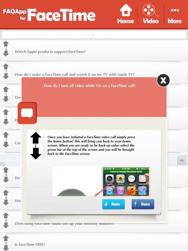 FAQApp for FaceTime iPad  Screenshots