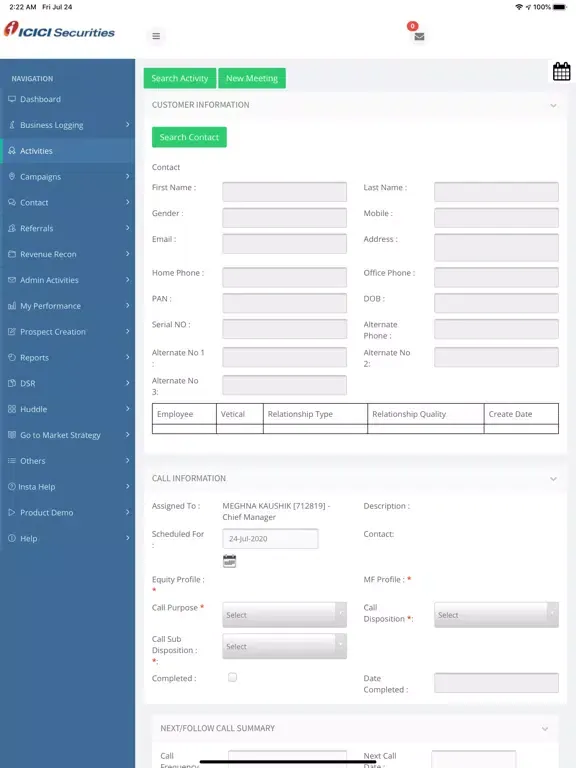 ISECCRM iPad  Screenshots