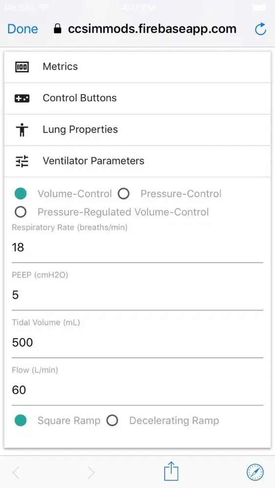Ventilator Simulator Screenshots