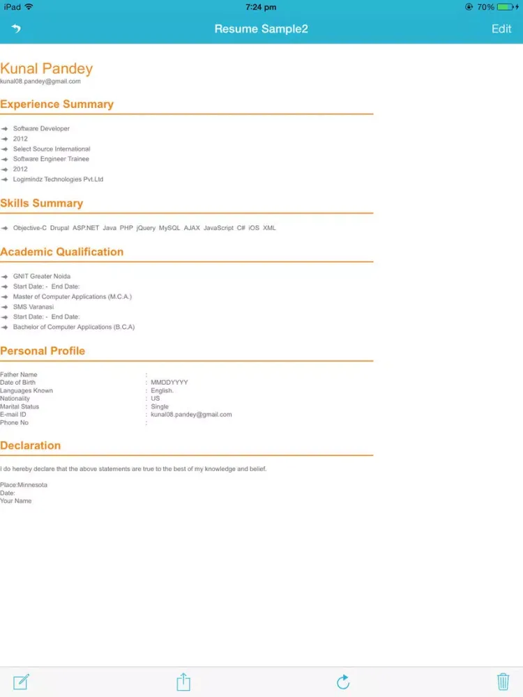 Capturas de tela do Resume Wallet iPad 