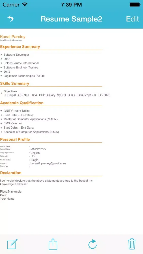 Capturas de tela do Resume Wallet