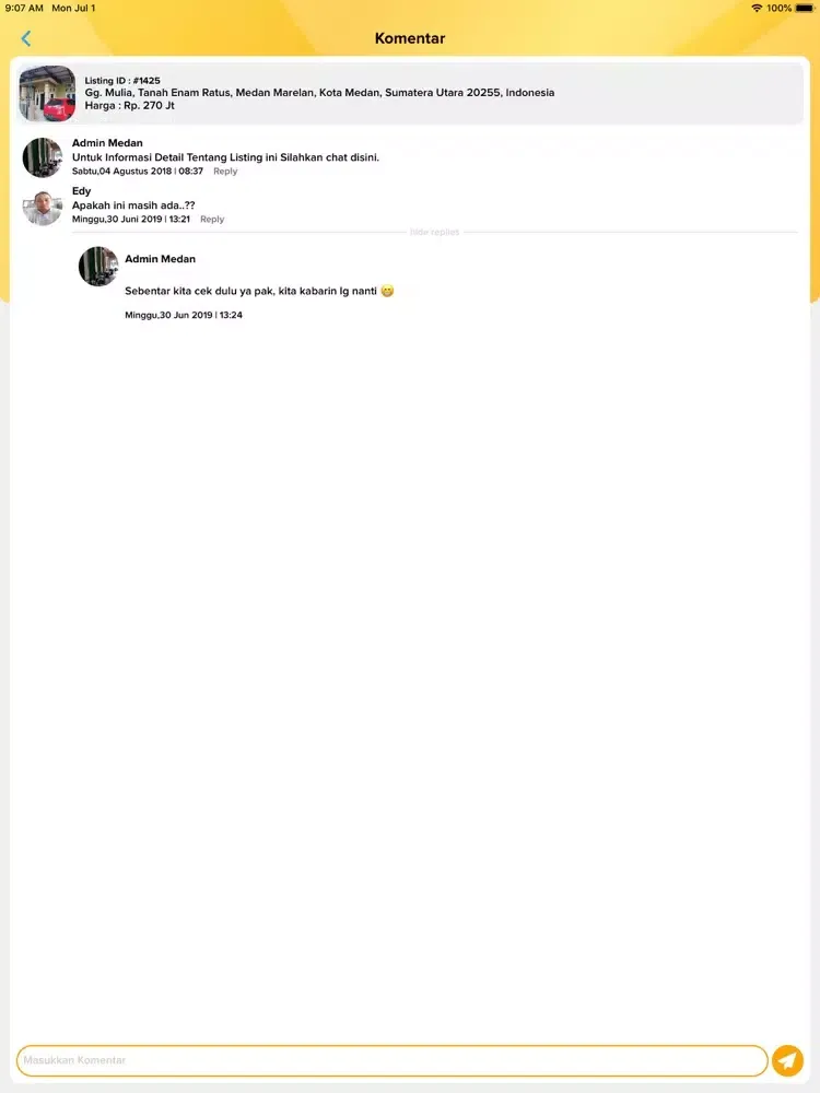 Ảnh chụp màn hình của Meta Property Agent iPad 