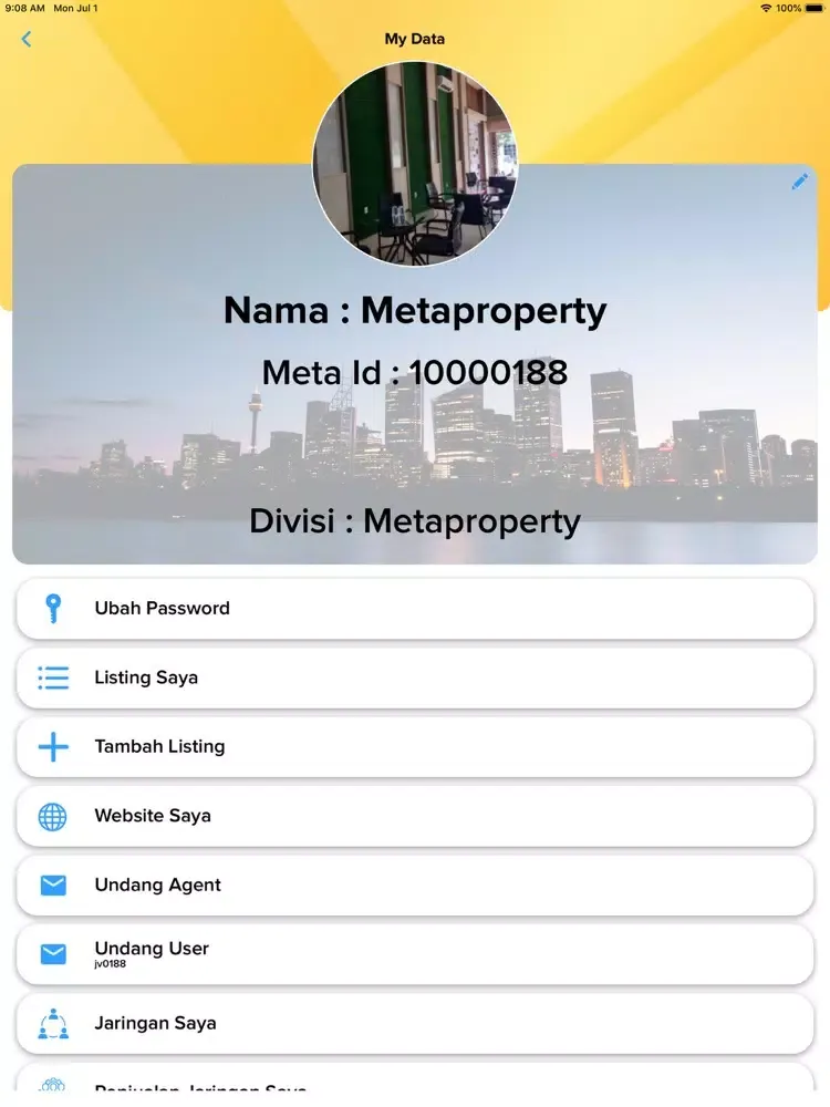 Ảnh chụp màn hình của Meta Property Agent iPad 