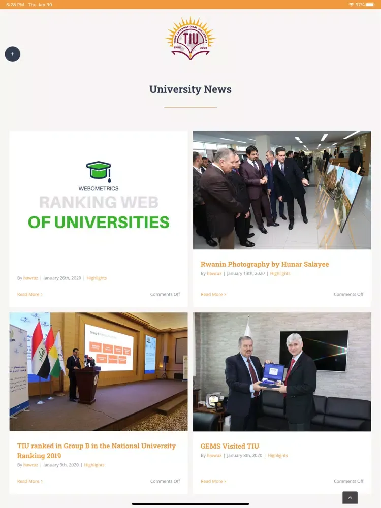 Capturas de tela do Tishk International University iPad 