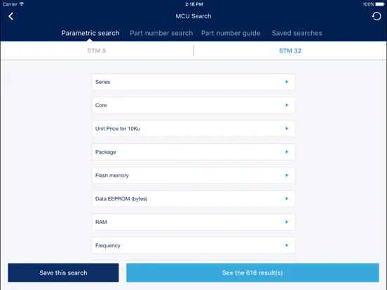 ภาพหน้าจอของ STM32 Finder iPad 