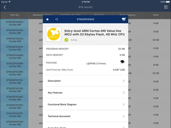 ภาพหน้าจอของ STM32 Finder iPad 