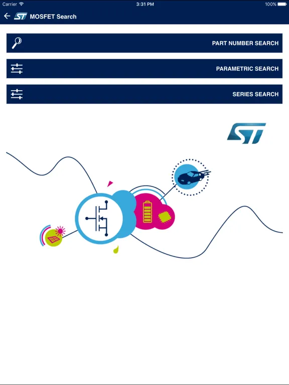 ภาพหน้าจอของ STPOWER MOSFET Finder iPad