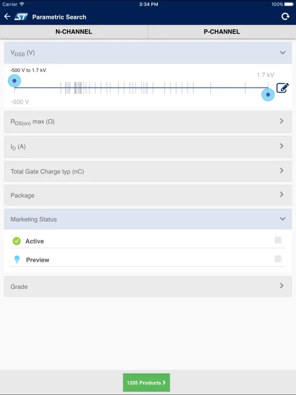 ภาพหน้าจอของ STPOWER MOSFET Finder iPad
