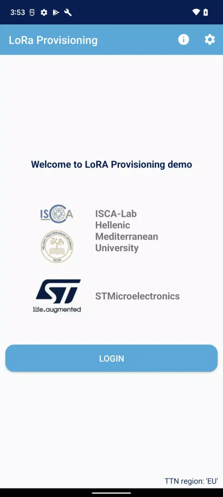 Capturas de tela do ST25 LoRa Provisioning