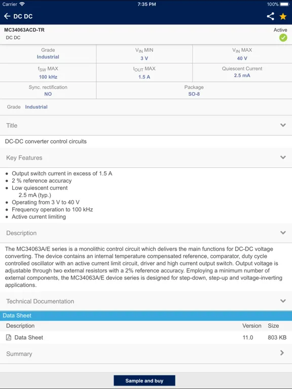 Tangkapan skrin ST Voltage Regulators Finder iPad 
