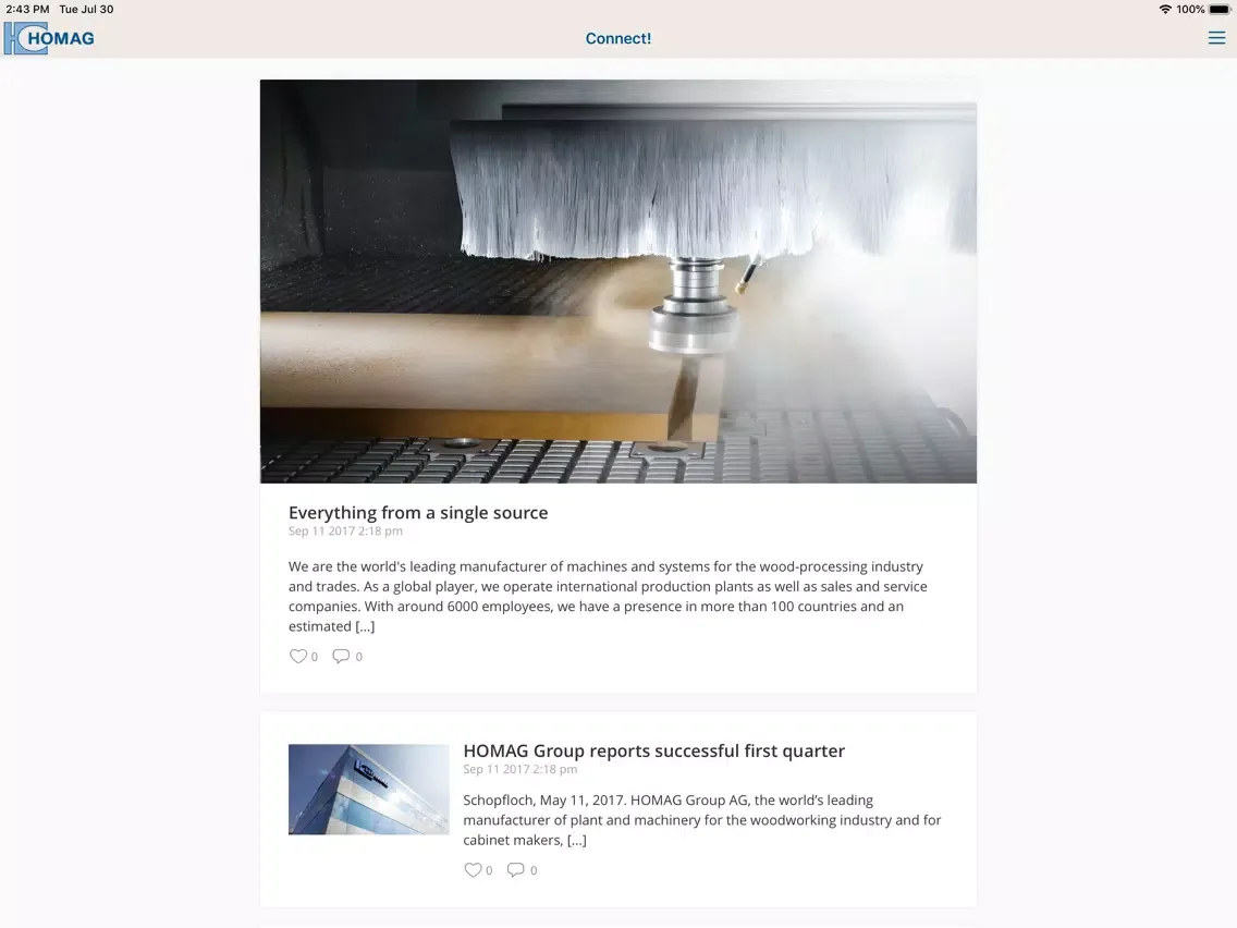 HOMAG Connect! iPad  Ekran Görüntüleri