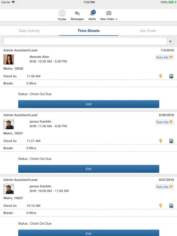 Capturas de tela do GigTracks iPad 