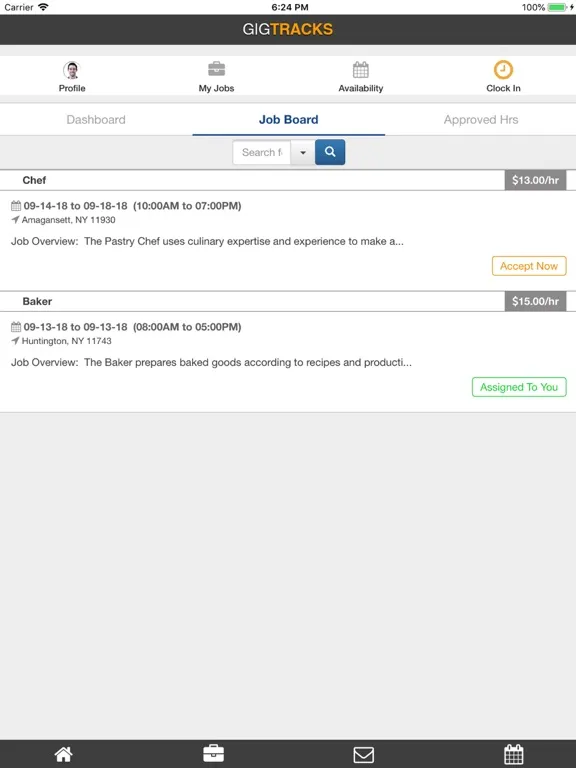Capturas de tela do GigTracks iPad 