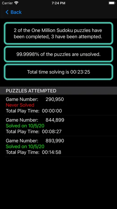 Captures d'écran de One Million Sudoku