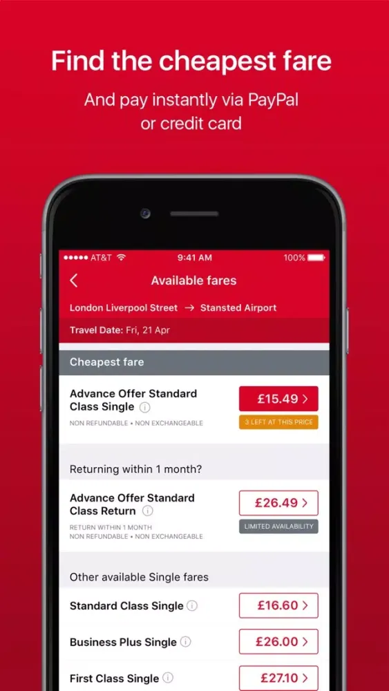 Capturas de tela do Stansted Express Tickets