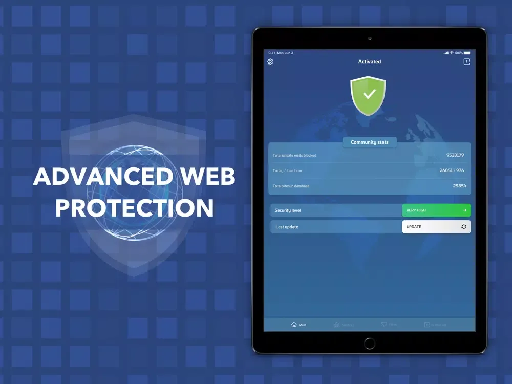 Tangkapan layar Max Shield: web protection app iPad 