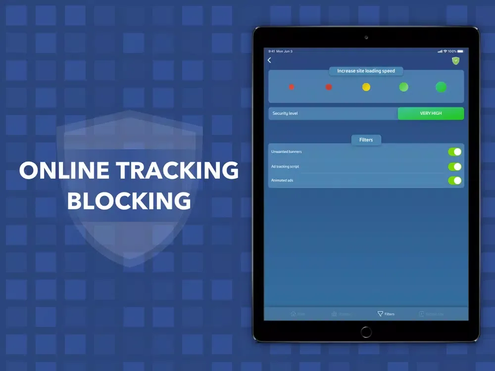 Tangkapan layar Max Shield: web protection app iPad 