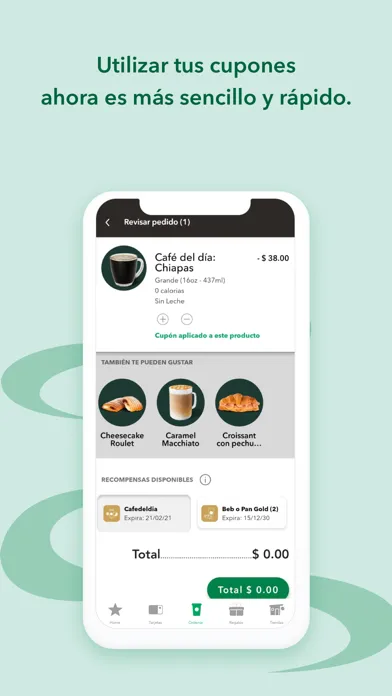 Capturas de tela do Starbucks México