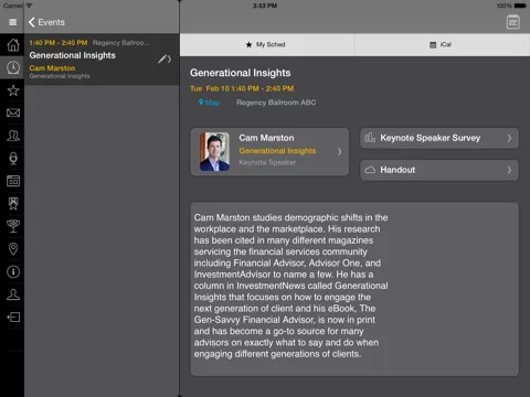 Capturas de tela do VALIC Meetings and Events iPad 