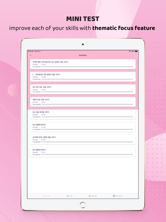 Tangkapan layar Topik Test - Learn Korean iPad 