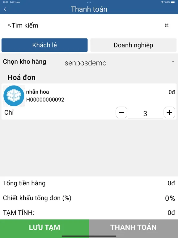 Tangkapan layar SenPos iPad 