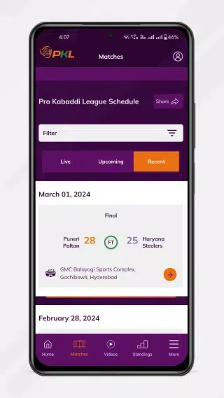 Pro Kabaddi Official App Screenshots