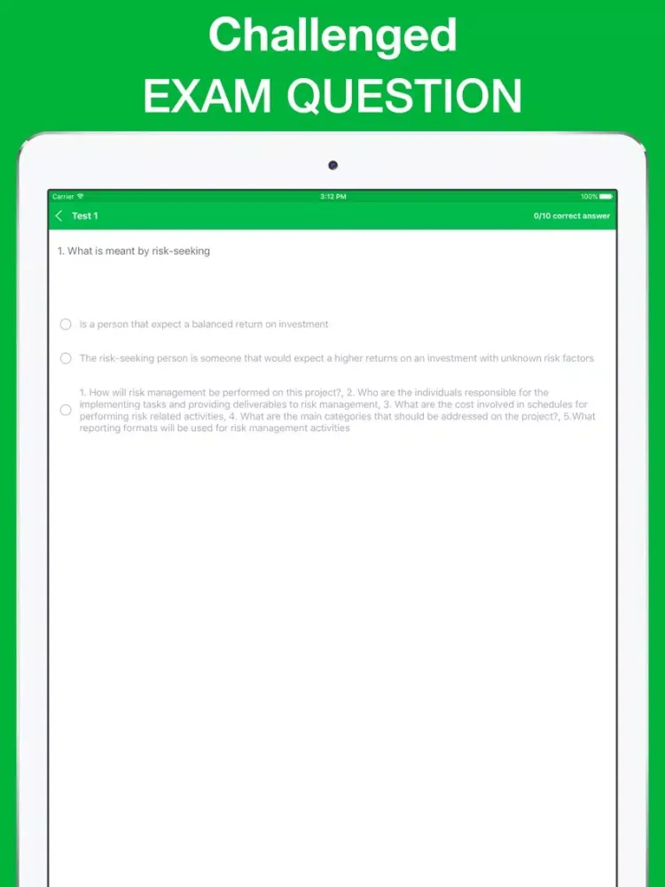 Screenshot di Risk Management Exam Question 2017 iPad 
