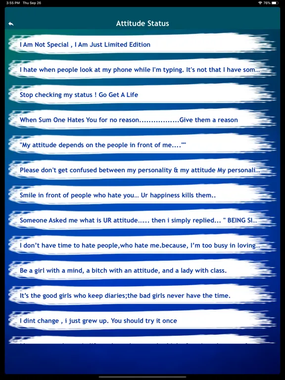 Funny Status Quotes Collection iPad  Screenshots