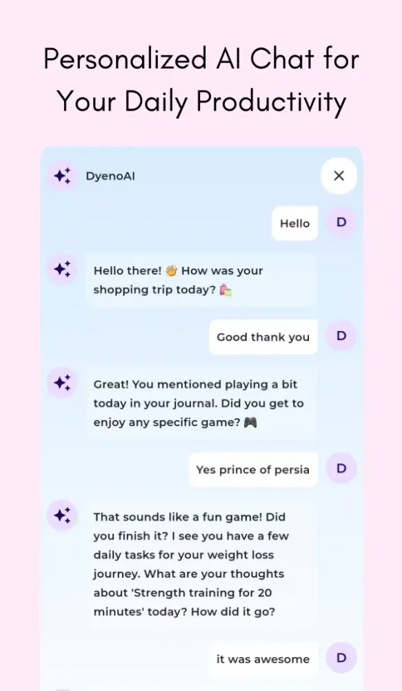 dyeno: AI Journal, Goals, Todo应用截图