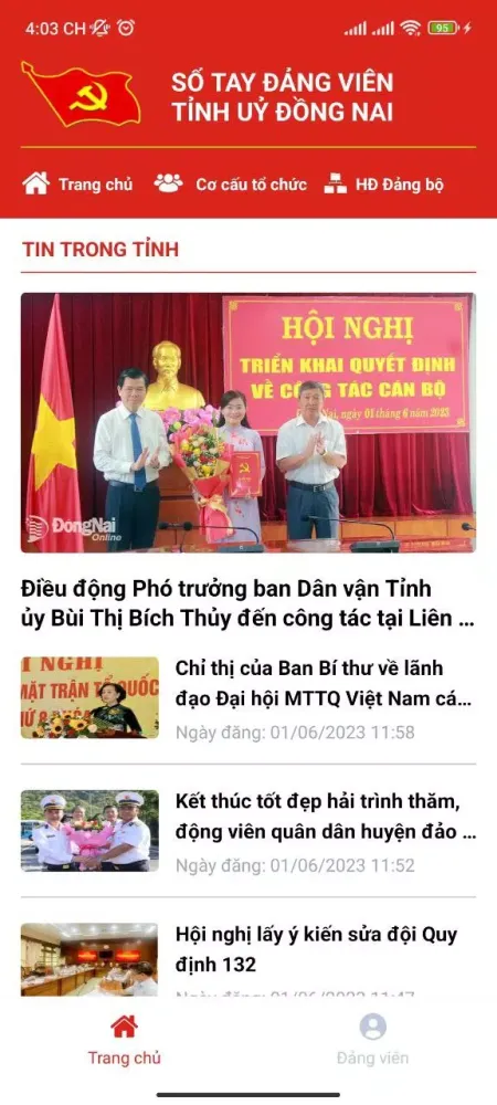 Screenshot di Sổ tay Đảng viên Đồng Nai