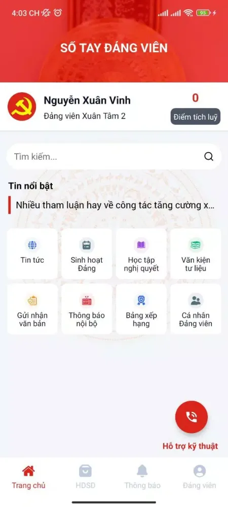 Screenshot di Sổ tay Đảng viên Đồng Nai