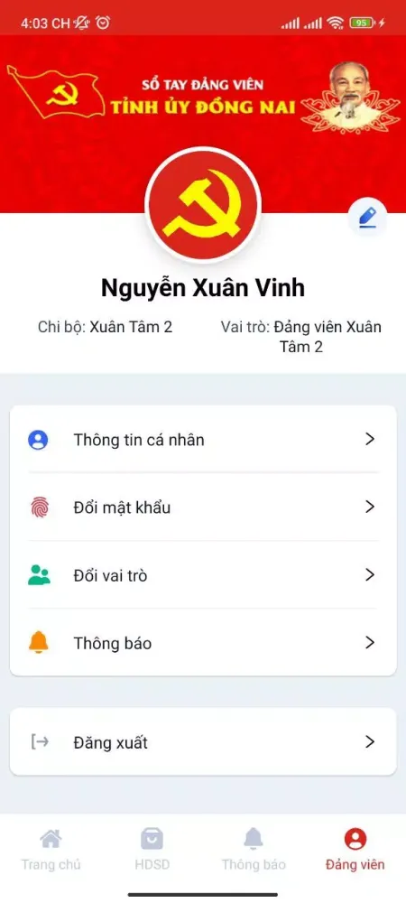 Screenshot di Sổ tay Đảng viên Đồng Nai