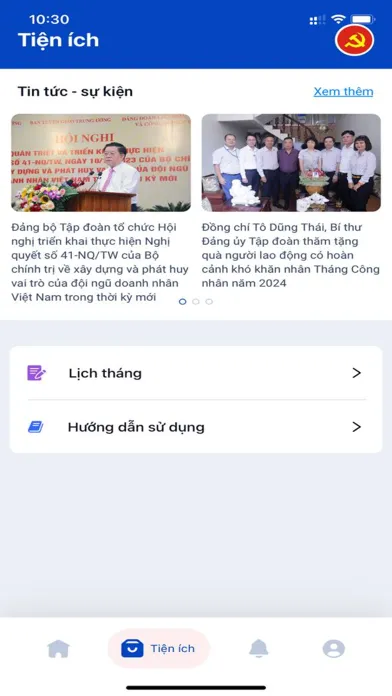 Capturas de tela do Sổ tay Đảng viên VNPT