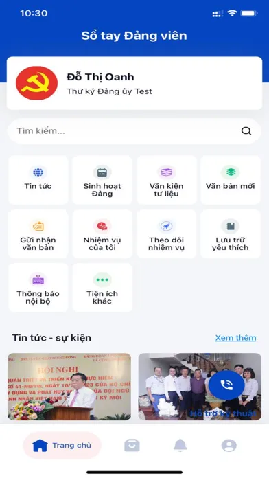 Capturas de tela do Sổ tay Đảng viên VNPT