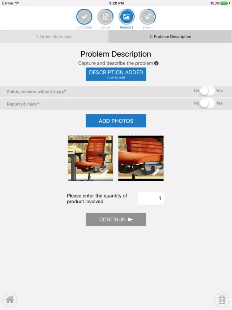 Steelcase Issue Resolution iPad  Screenshots