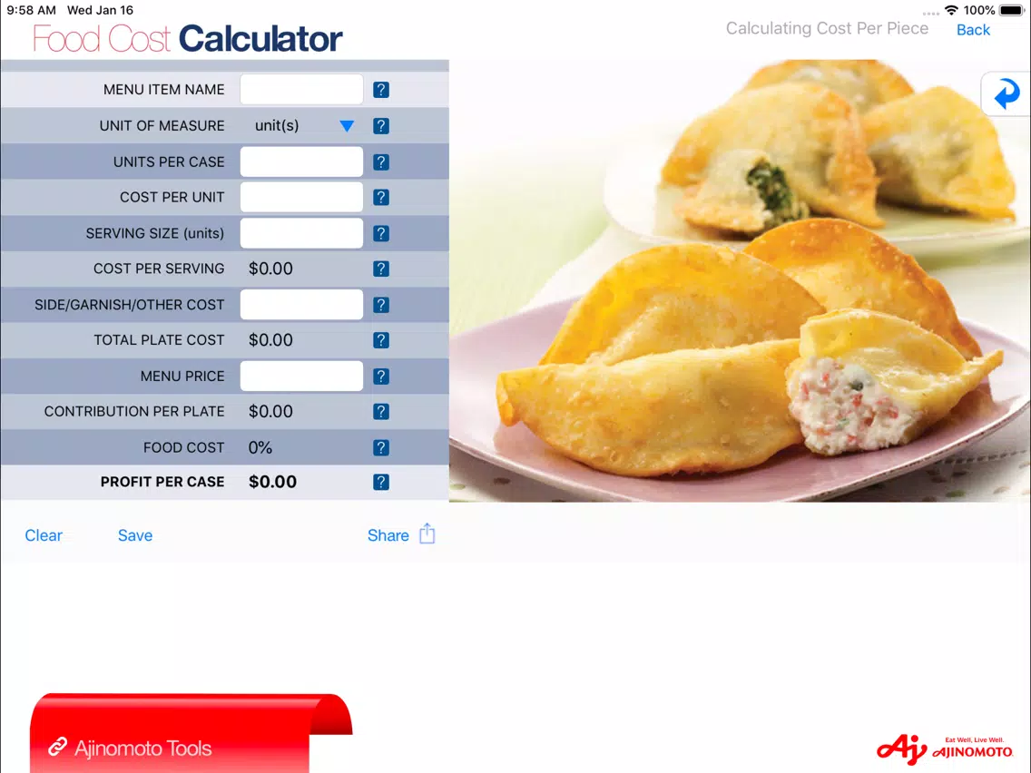 Ajinomoto Food Cost Calculator iPad  スクリーンショット