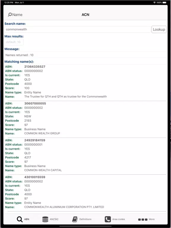 Ảnh chụp màn hình của Aussie Data Helper iPad 