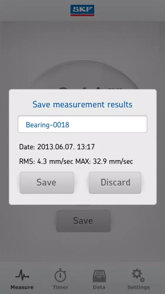 Tangkapan skrin SKF VibroMeter