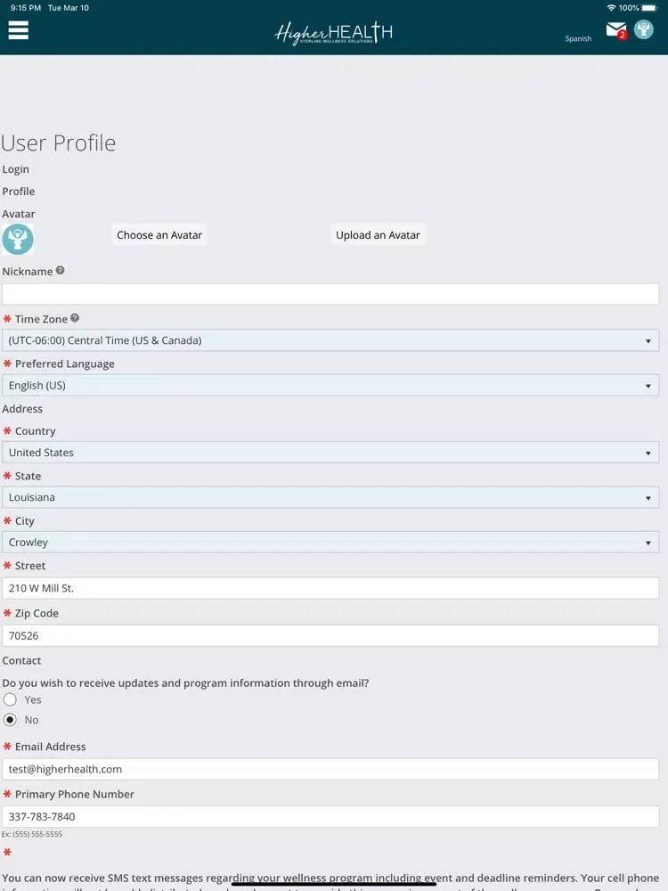Ảnh chụp màn hình của My Higher Health iPad 