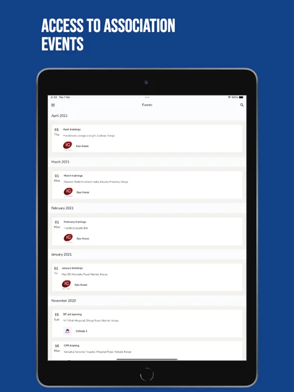 Tangkapan skrin KDA Events iPad 