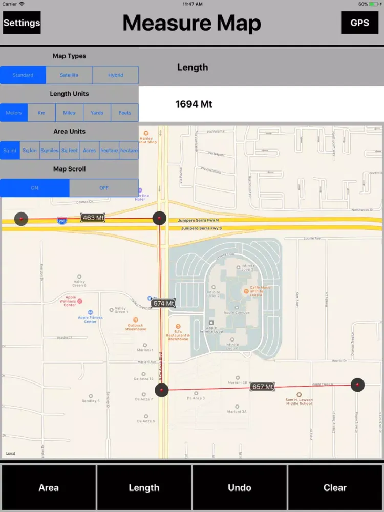 صور Area Measure on Maps Calc iPad 