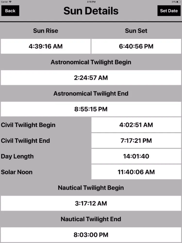 Sun Moon Rise & Set Calc iPad  स्क्रीनशॉट