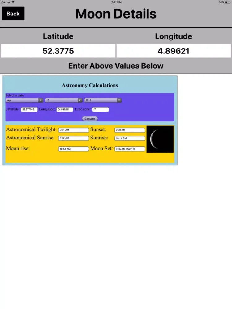 Sun Moon Rise & Set Calc iPad  स्क्रीनशॉट