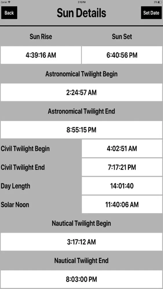 Sun Moon Rise & Set Calc स्क्रीनशॉट