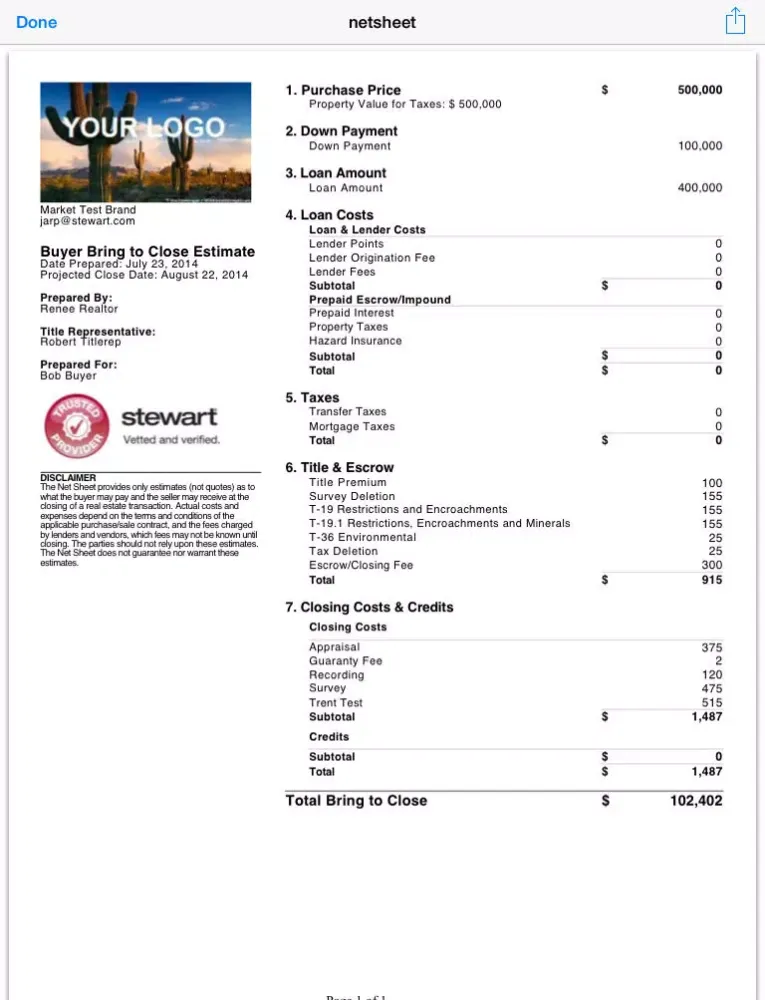 Tangkapan layar Stewart Agency Net Sheet iPad 